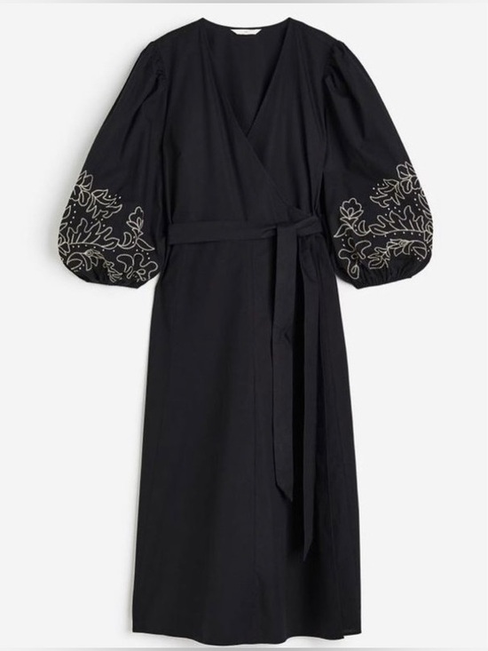 H&M Dresses & Skirts - H&M Boho Dress Embroidered Balloon Bell Sleeves Wrap Black Size S Summer NWOT